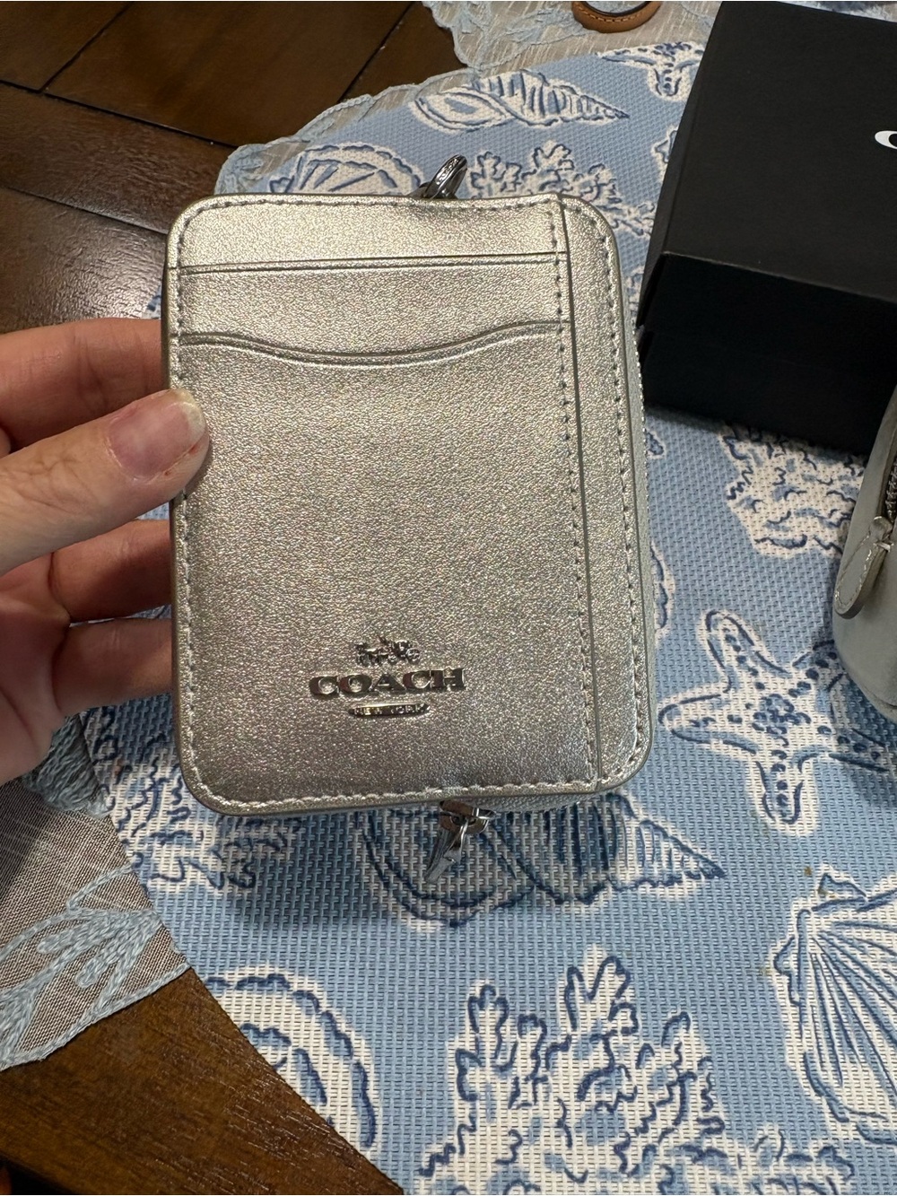 Coach Metallic Silver zip card case and matching mini pouch. - Picture 2 of 6